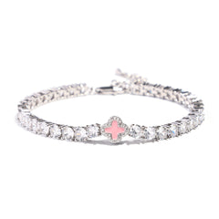 Iced Pink Motif Charm Tennis Gemstone Bracelet