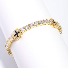 Black Cross Motif Tennis Gemstone Necklace