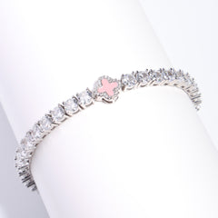 Iced Pink Motif Charm Tennis Gemstone Bracelet