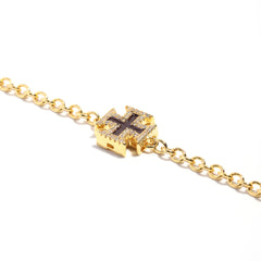 Chocolate Brown Cross Motif Gemstone Bracelet