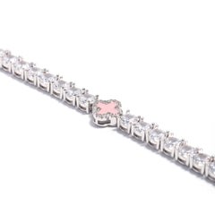 Iced Pink Motif Charm Tennis Gemstone Bracelet