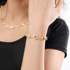 Heart Shaped Colorful Synthetic Decorated Bracelet
