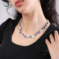 Silver Midnight Garden Gemstone Necklace