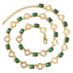 Green Gemstone Clover Necklace