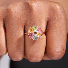 The Colorful Floral Halo Tourmaline Ring