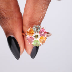 The Colorful Floral Halo Tourmaline Ring