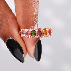 Modern Gradient Oval Tourmaline Ring