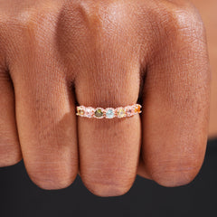 Tiny Rainbow Tourmaline Circle Ring