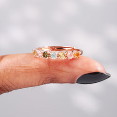 Tiny Rainbow Tourmaline Circle Ring