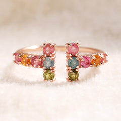Delicate Mini Rainbow Tourmaline Open Ring