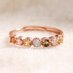 Tiny Rainbow Tourmaline Circle Ring