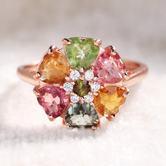 The Colorful Floral Halo Tourmaline Ring