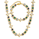 Geometric Colored Gemstone Set (Necklace& Bracelet)