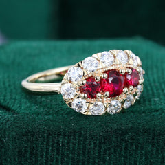 Unique Ruby and Moissanite Cluster Ring Victorian Style Evil Eye Ring