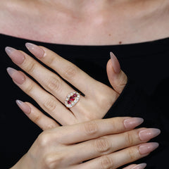 Unique Ruby and Moissanite Cluster Ring Victorian Style Evil Eye Ring