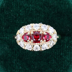 Unique Ruby and Moissanite Cluster Ring Victorian Style Evil Eye Ring