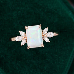 Emerald Cut Lab Opal Engagement Ring