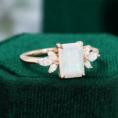 Emerald Cut Lab Opal Engagement Ring