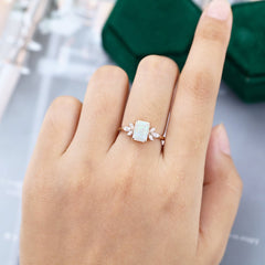 Emerald Cut Lab Opal Engagement Ring