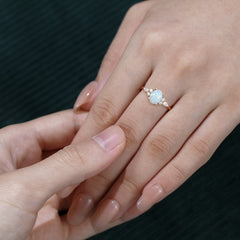 Oval Cut Natural Opal Engagement Ring Moissanite Accented Promise Ring
