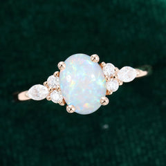 Oval Cut Natural Opal Engagement Ring Moissanite Accented Promise Ring
