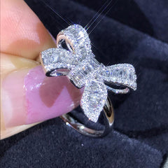 Silver Bow Knot Ring With CZ Stone