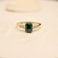 Octagon Cut Emerald Engagement Ring