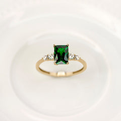 Octagon Cut Emerald Engagement Ring