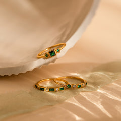 Exquisite Minimalist Emerald Ring Set