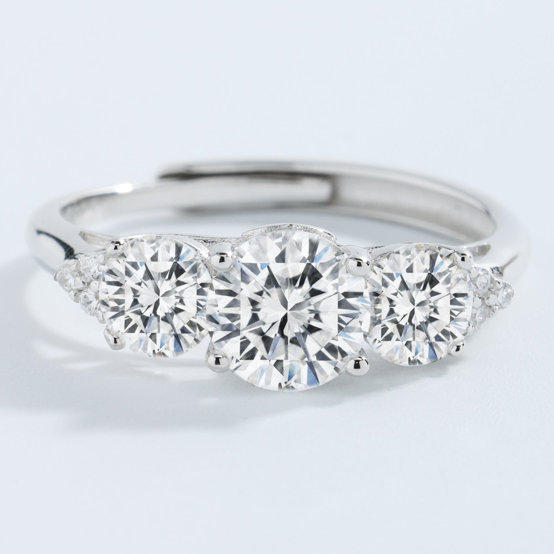 3 Stone All Synthetic Moissanite Ring