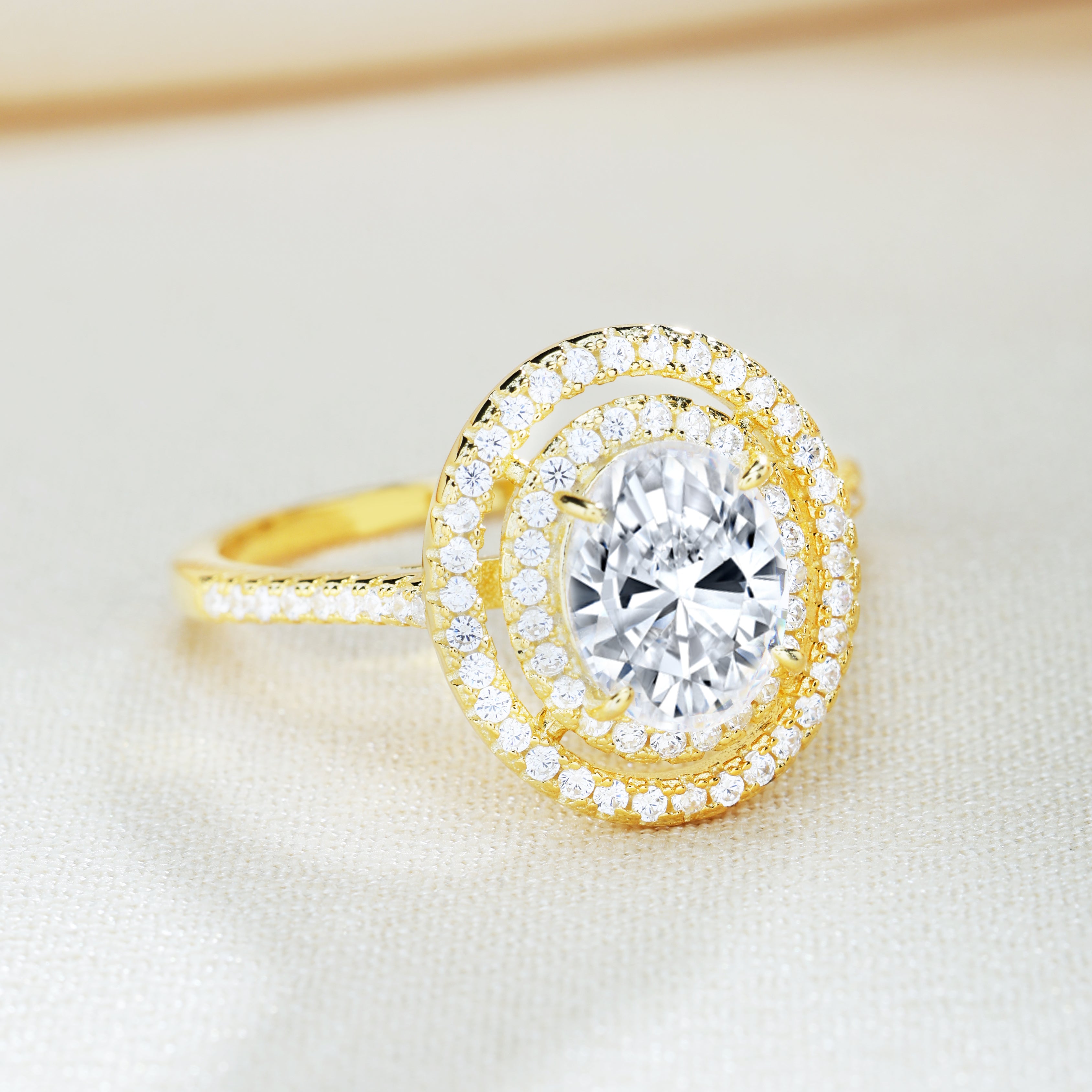 Two-Tone Double Halo Oval Cut Ring