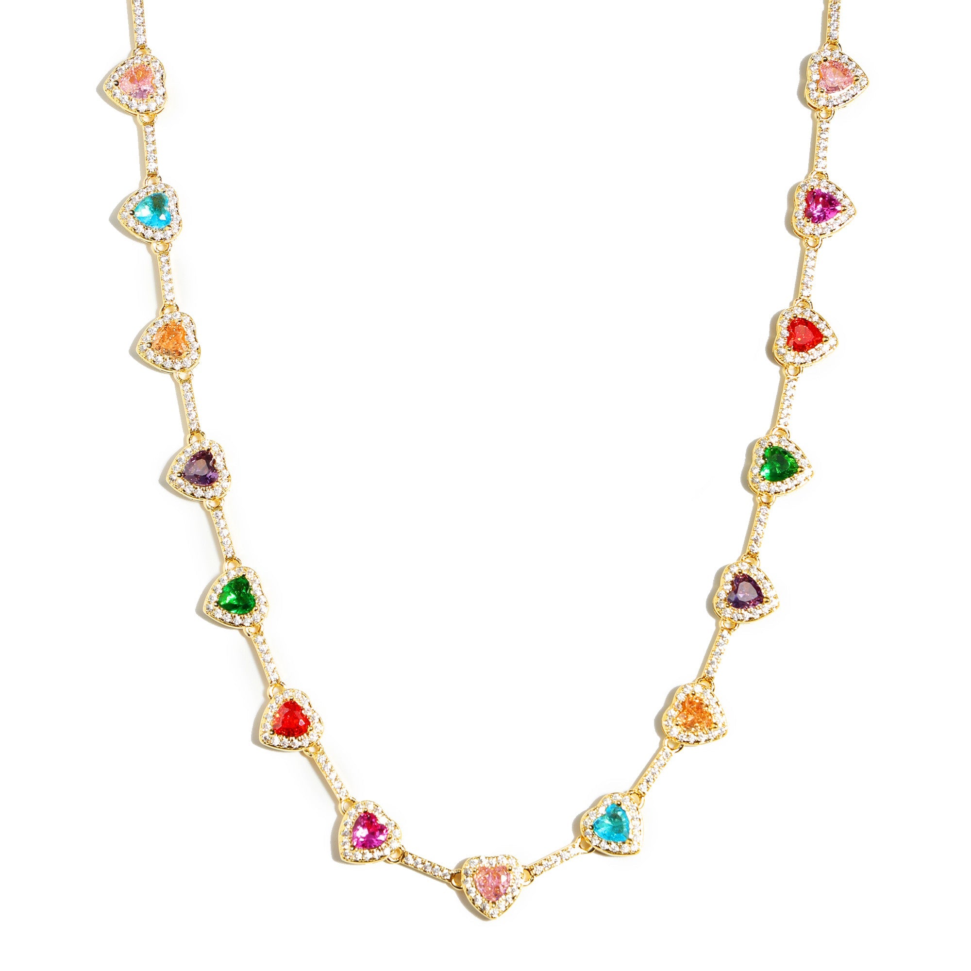 Heart Shaped Colorful Synthetic Decorated Necklace