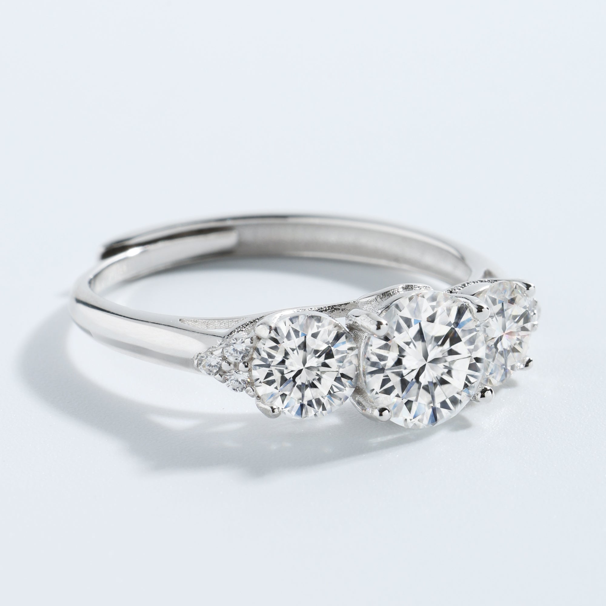 3 Stone All Synthetic Moissanite Ring