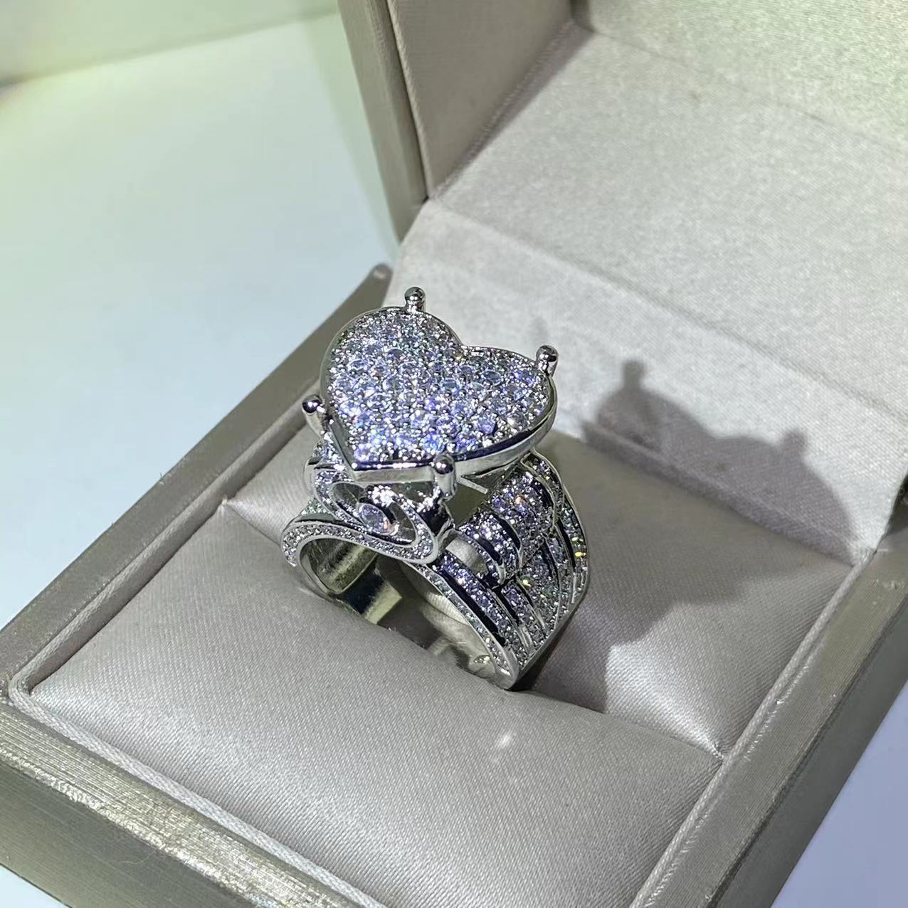 Hand-set silver heart-shaped ring