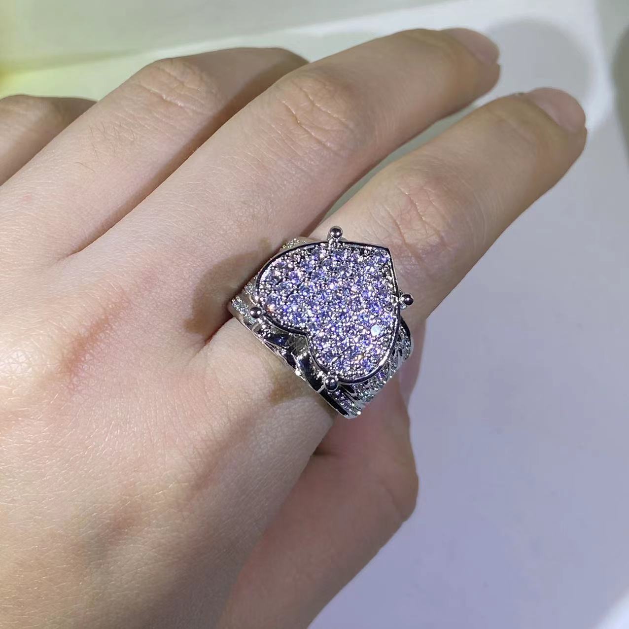 Hand-set silver heart-shaped ring