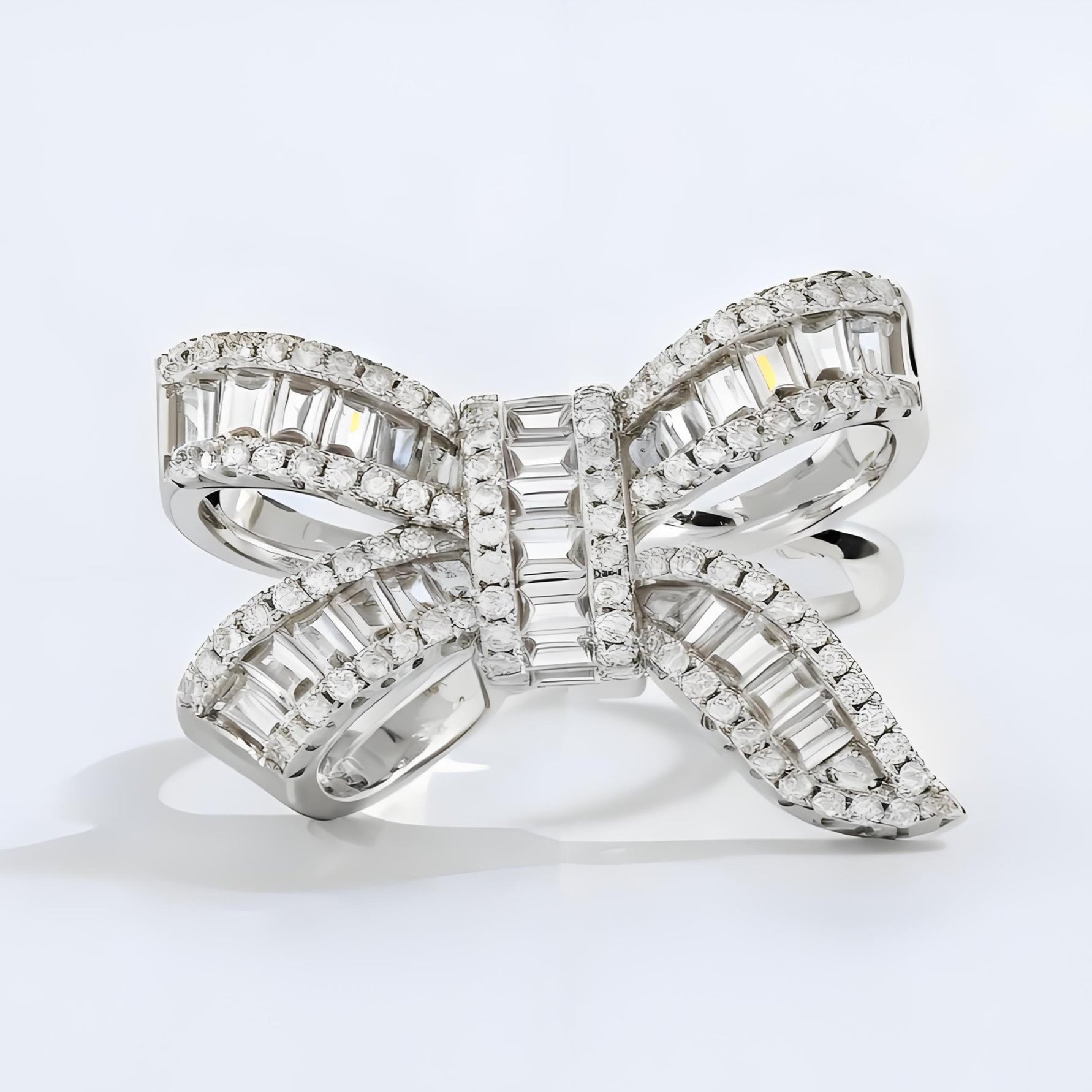 Silver Bow Knot Ring With CZ Stone