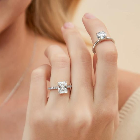 3CT Radiant Cut Wedding Promise Rings for Women