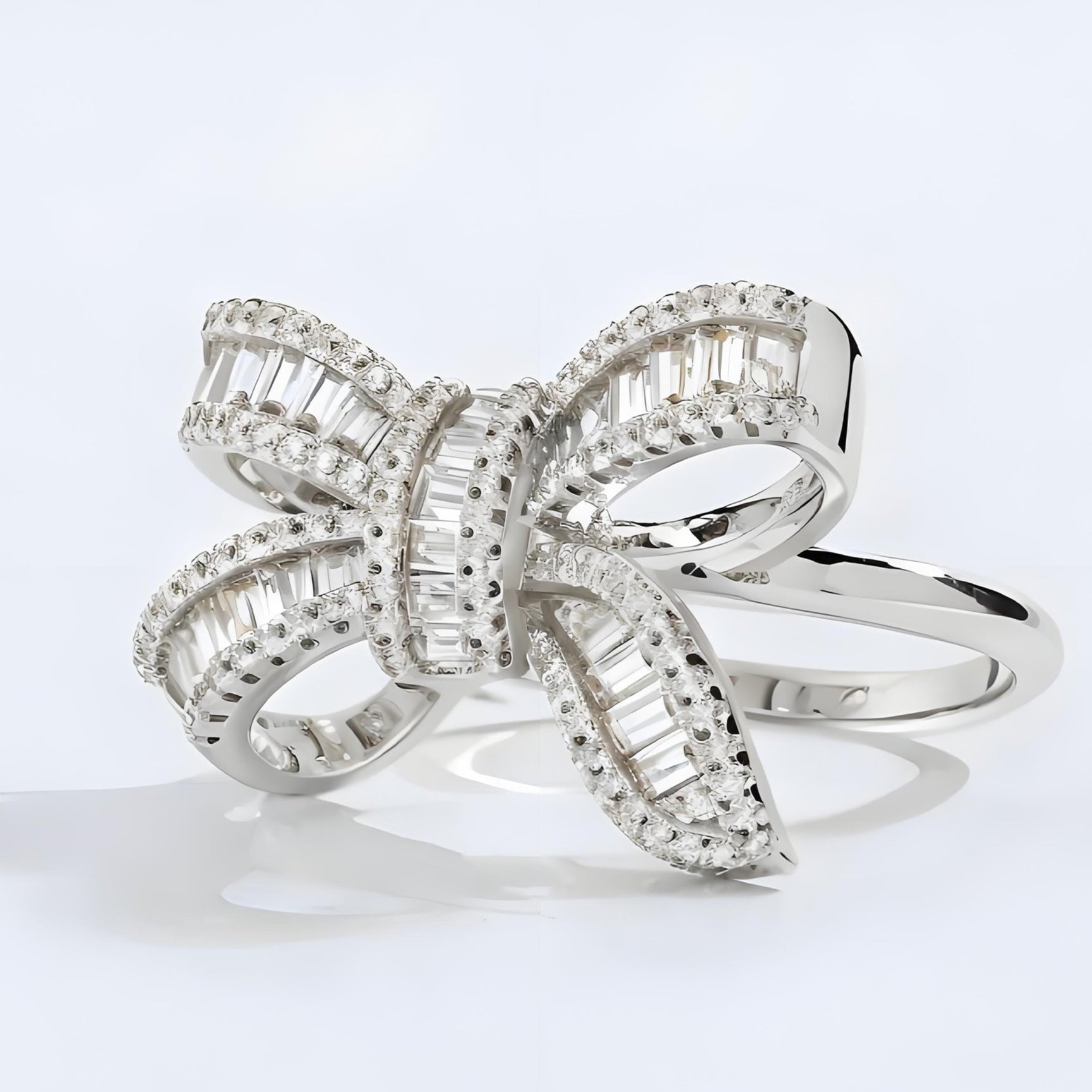 Silver Bow Knot Ring With CZ Stone
