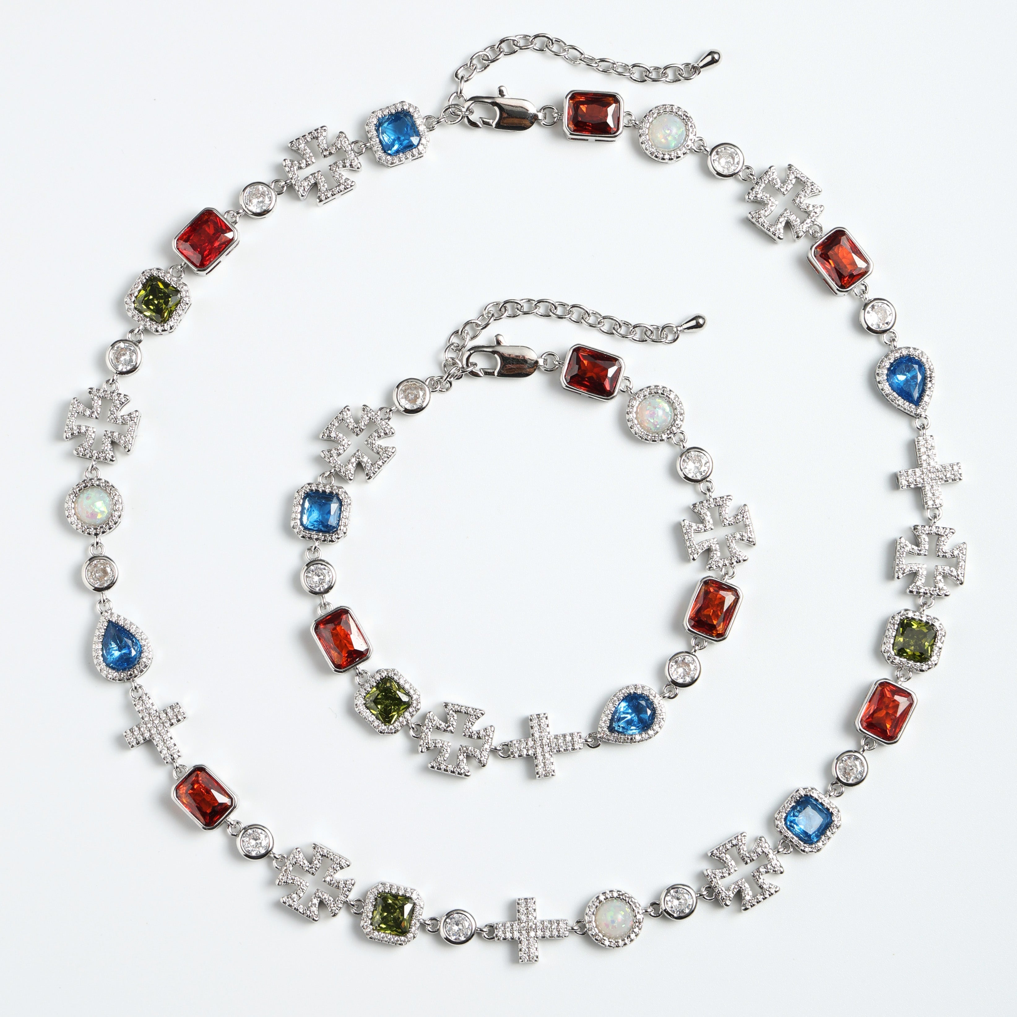 Multi Gemstone & Cross Necklace Set