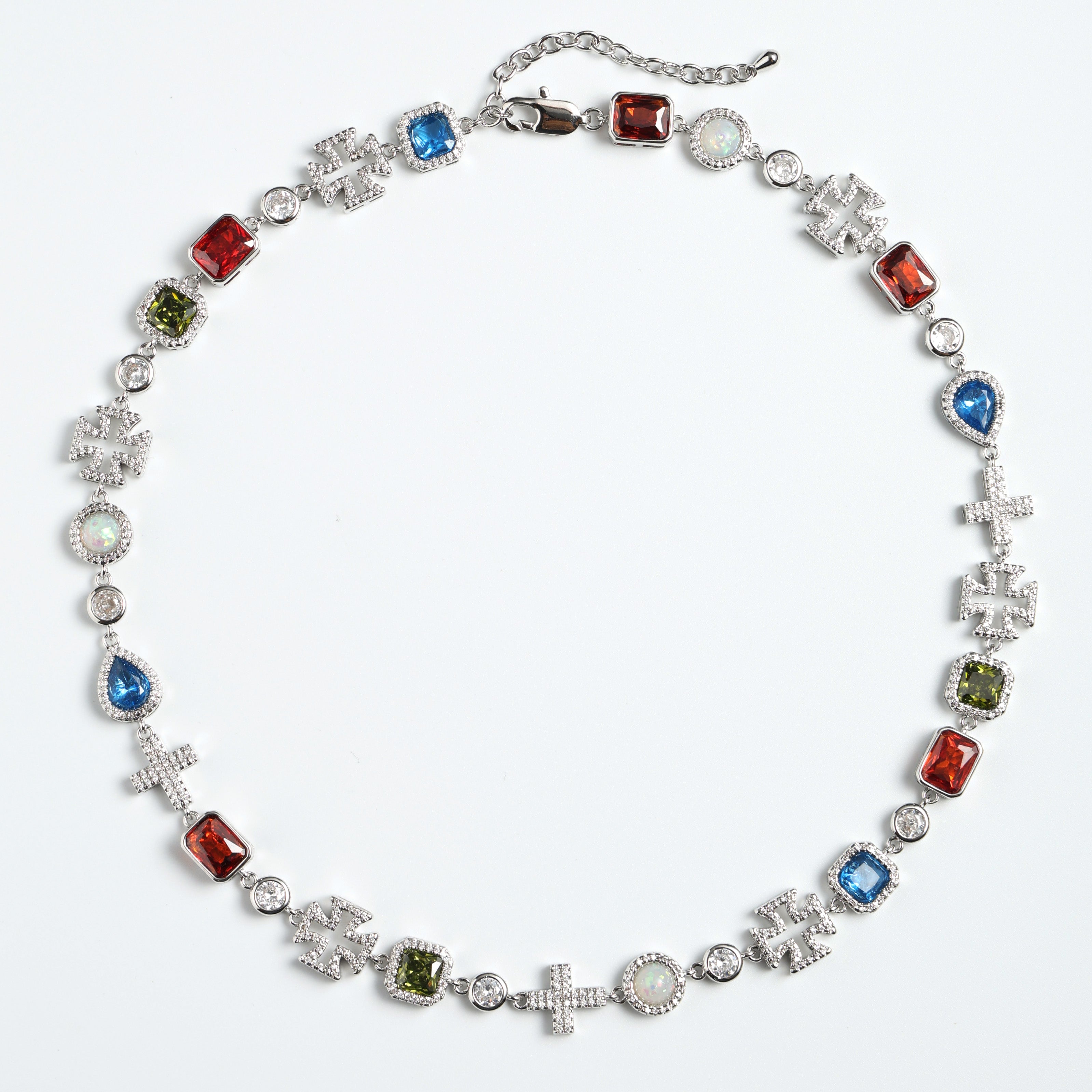Multi Gemstone & Cross Necklace