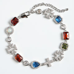 Multi Gemstone & Cross Bracelet