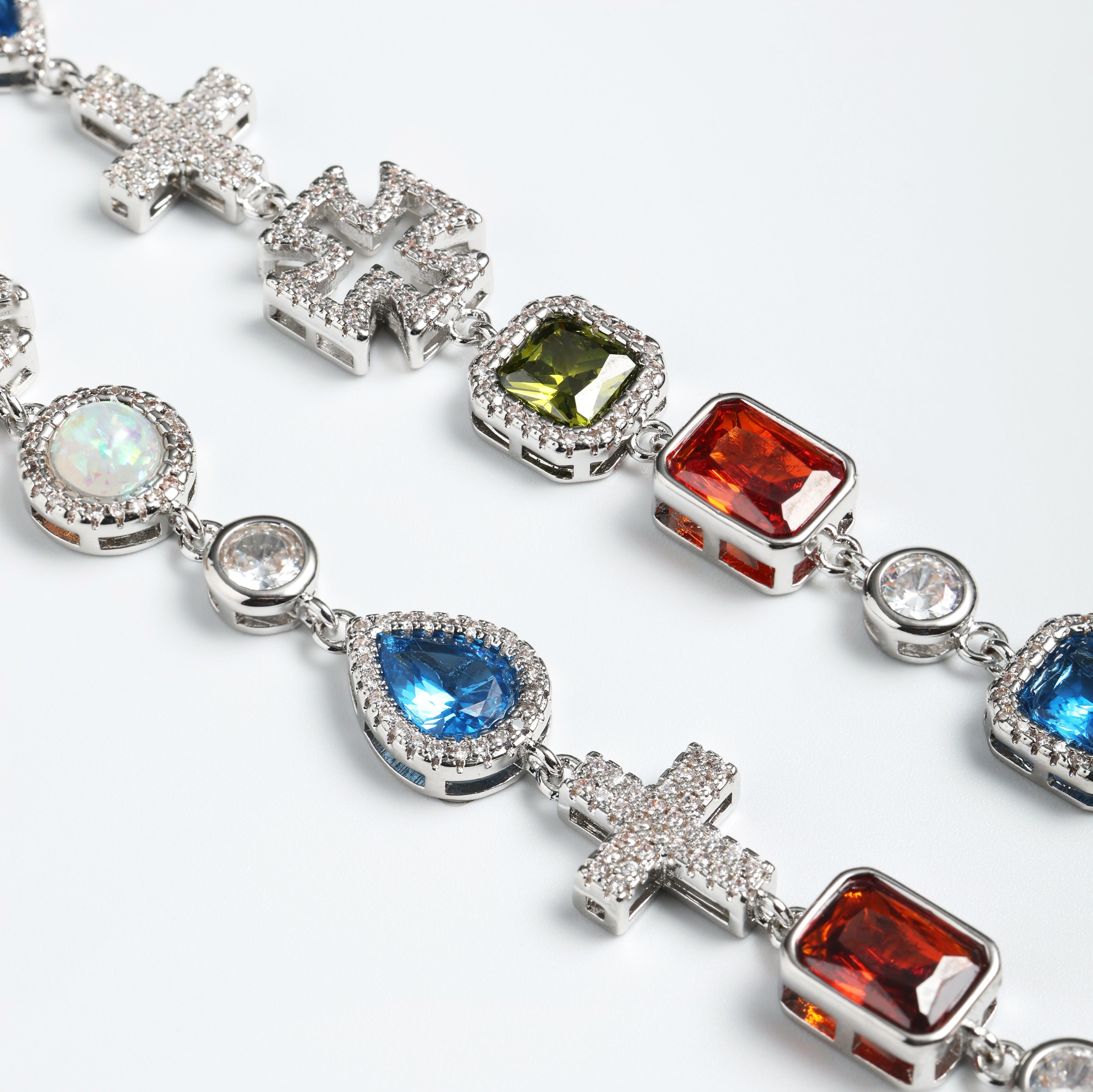 Multi Gemstone & Cross Necklace