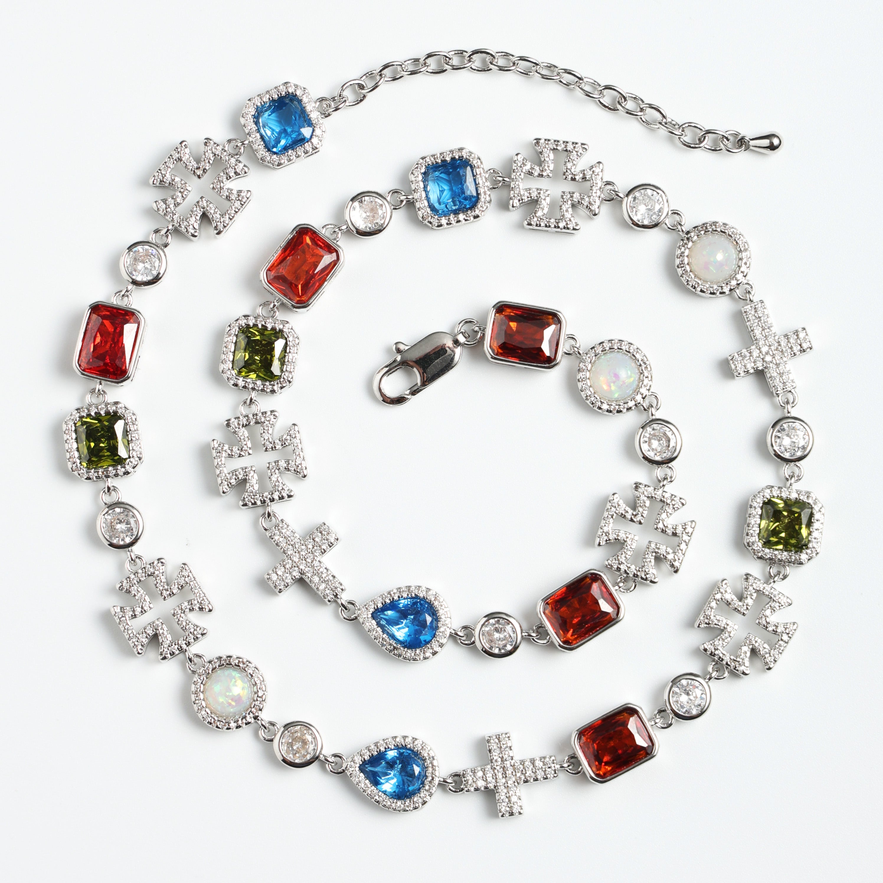 Multi Gemstone & Cross Necklace
