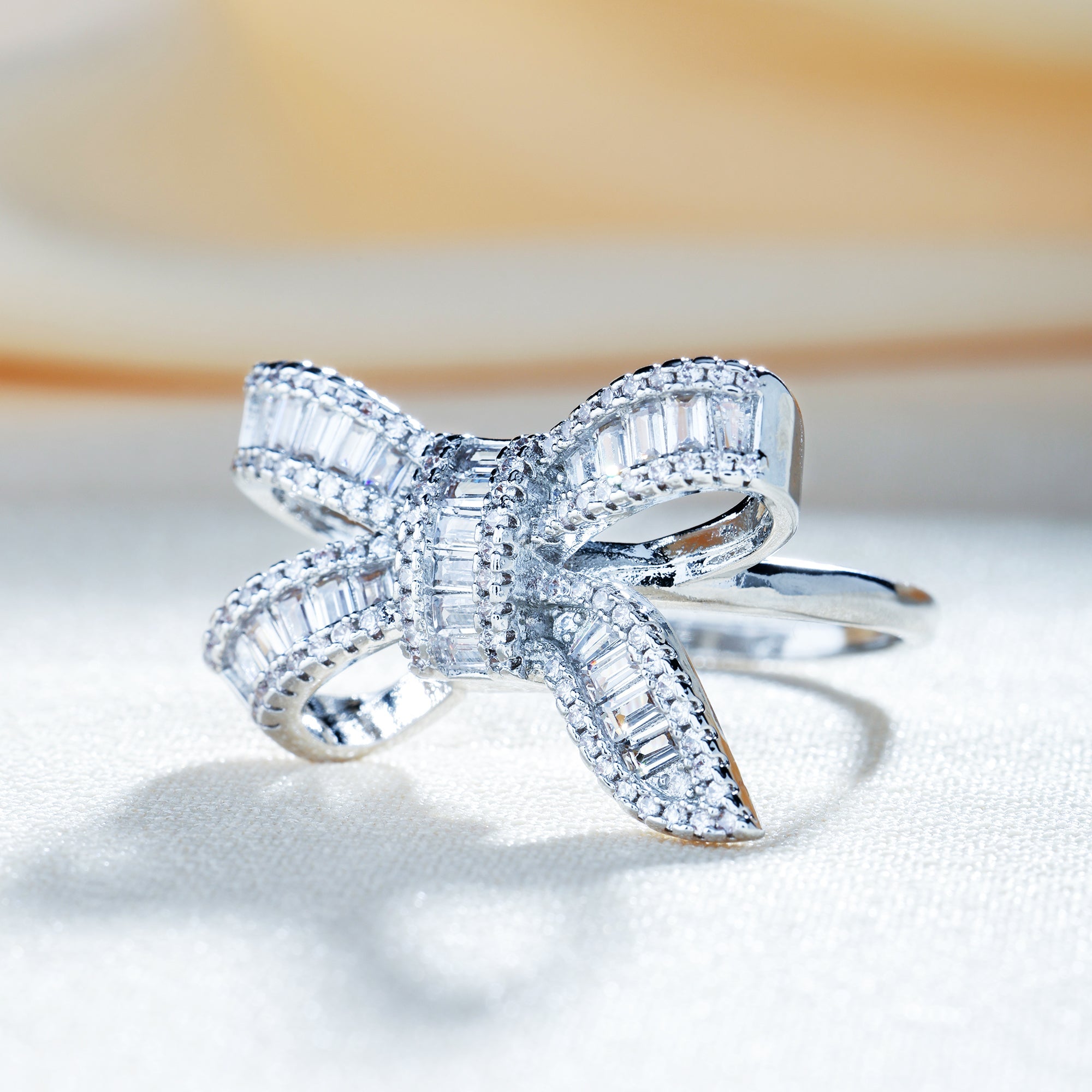 Silver Bow Knot Ring With CZ Stone