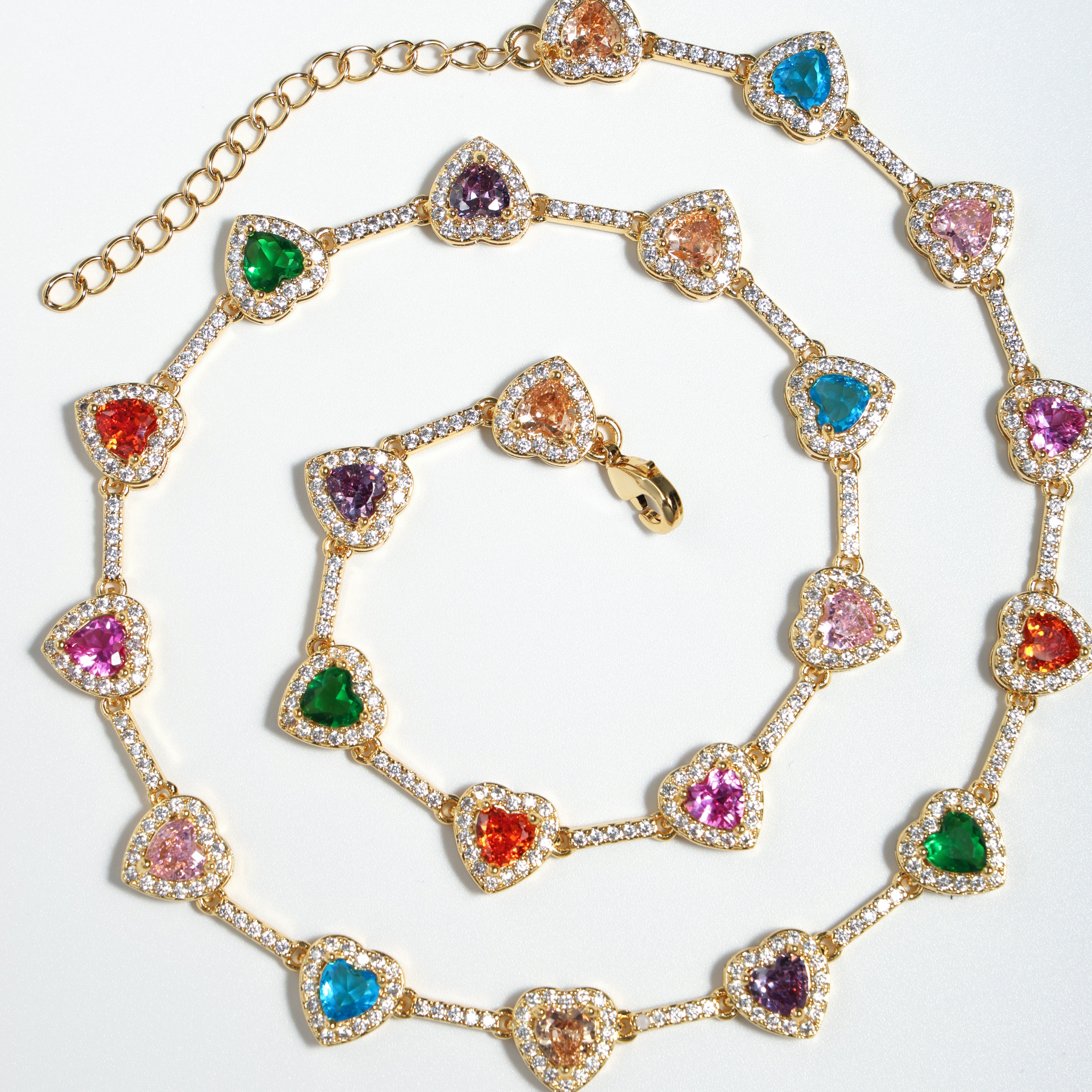 Heart Shaped Colorful Synthetic Decorated Necklace Set