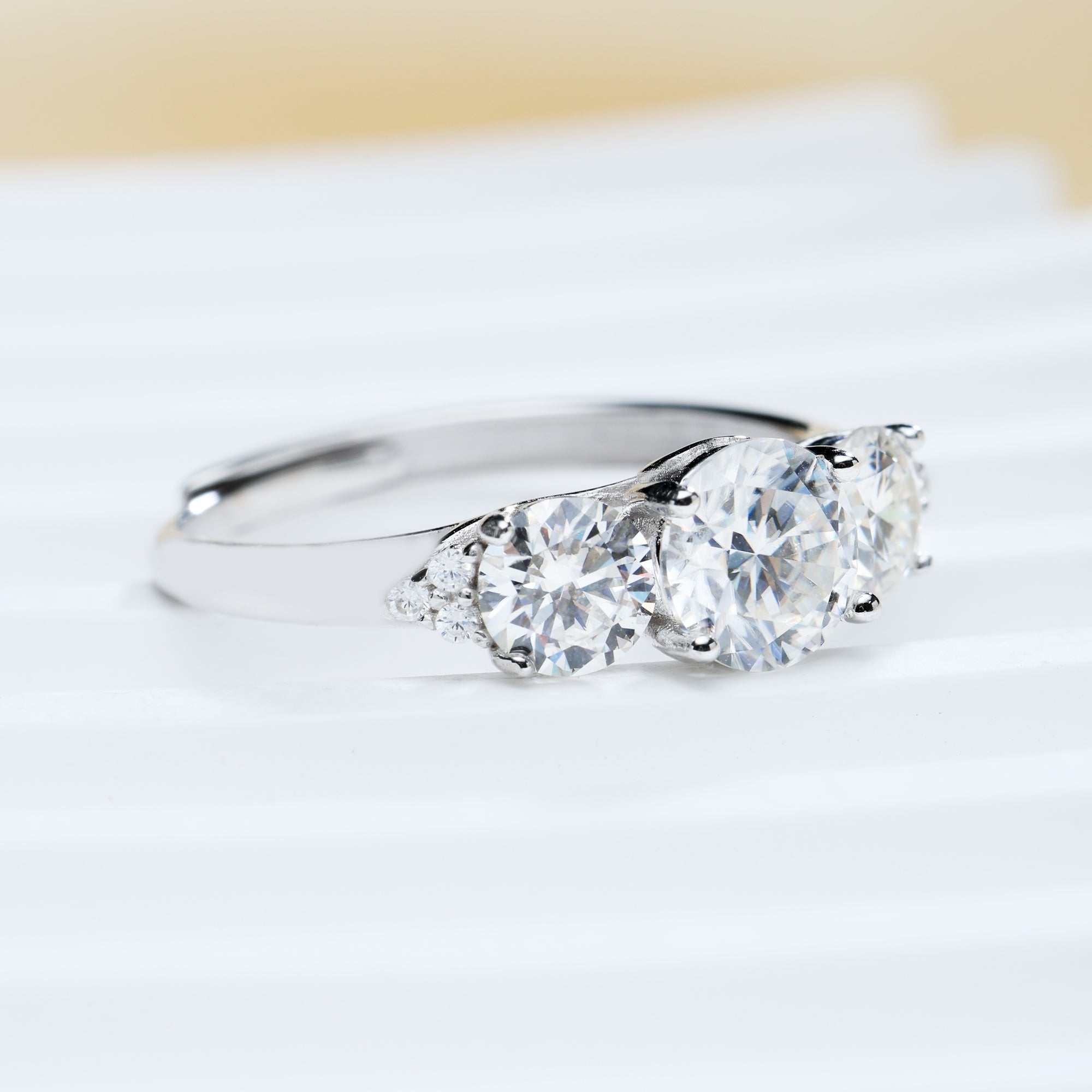 3 Stone All Synthetic Moissanite Ring
