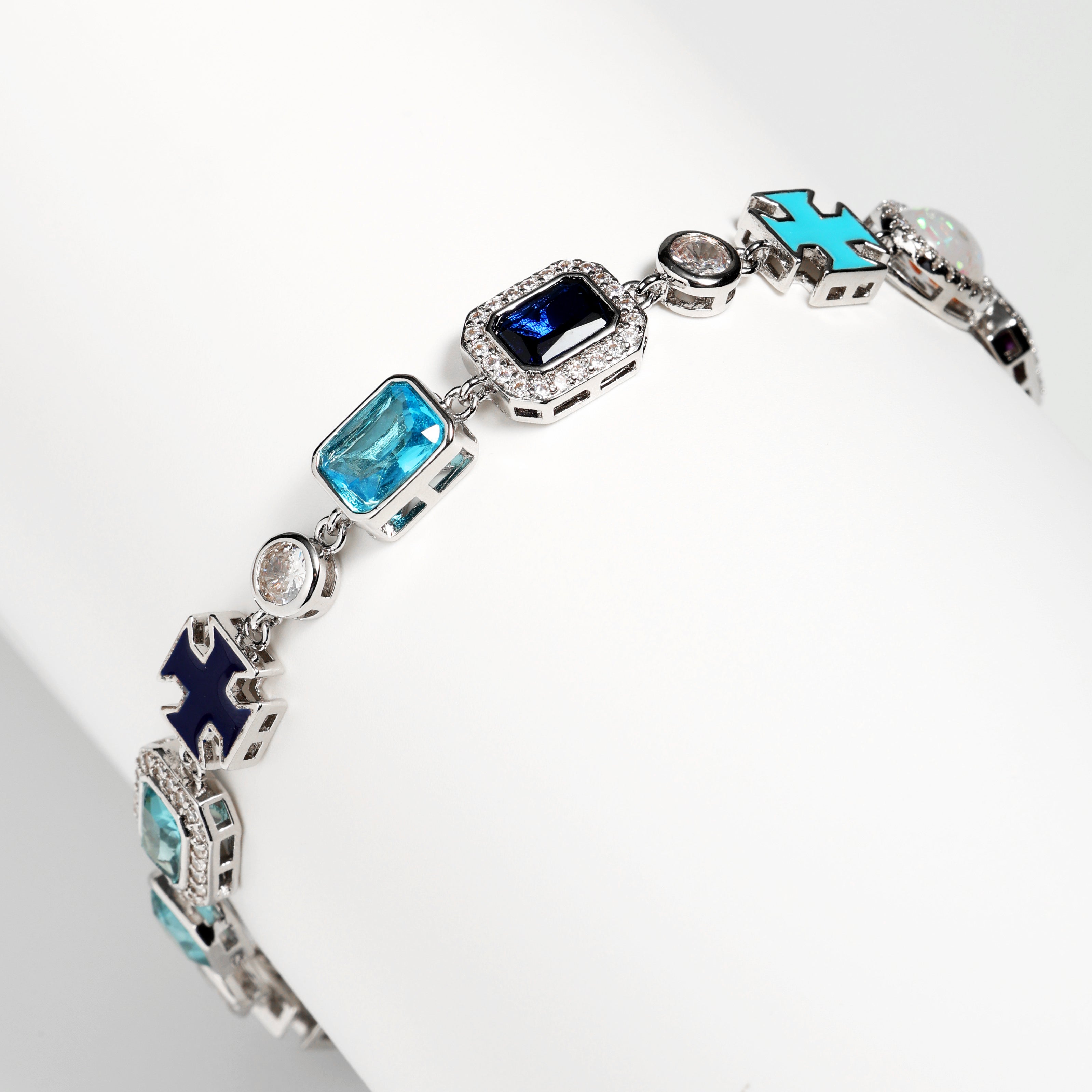 Blue Multi Gemstone Motif Necklace