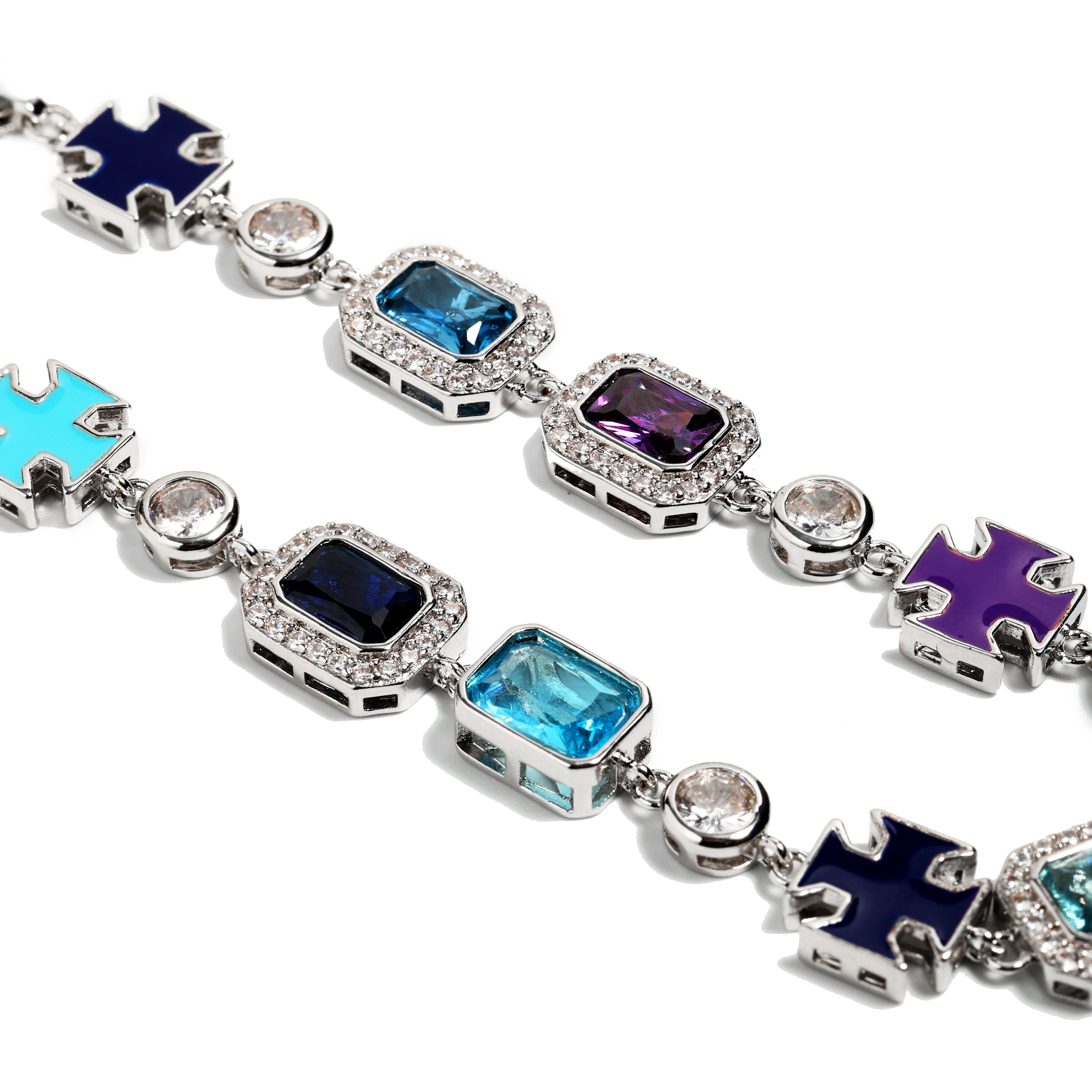 Blue Multi Gemstone Motif Necklace