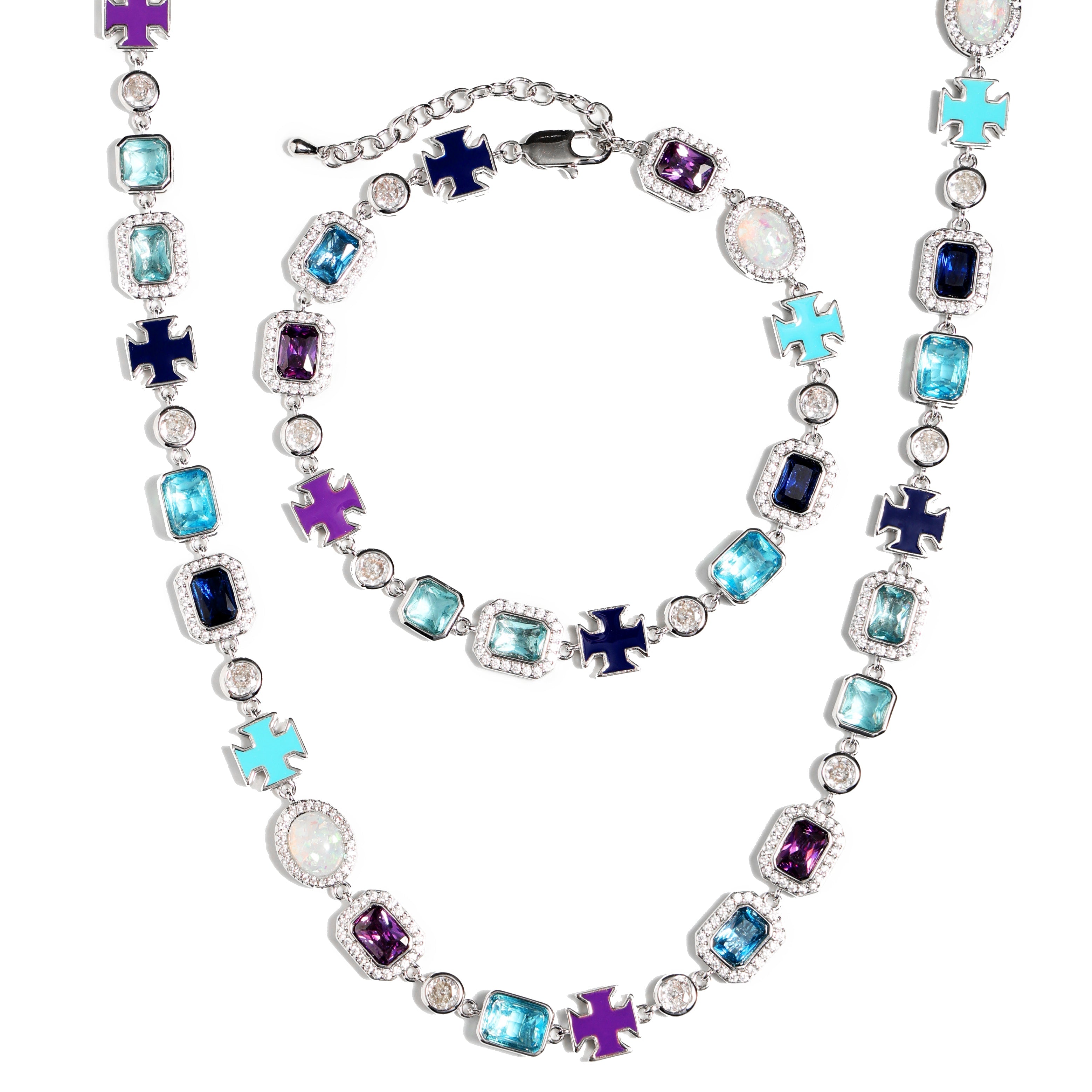 Blue Multi Gemstone Motif Necklace