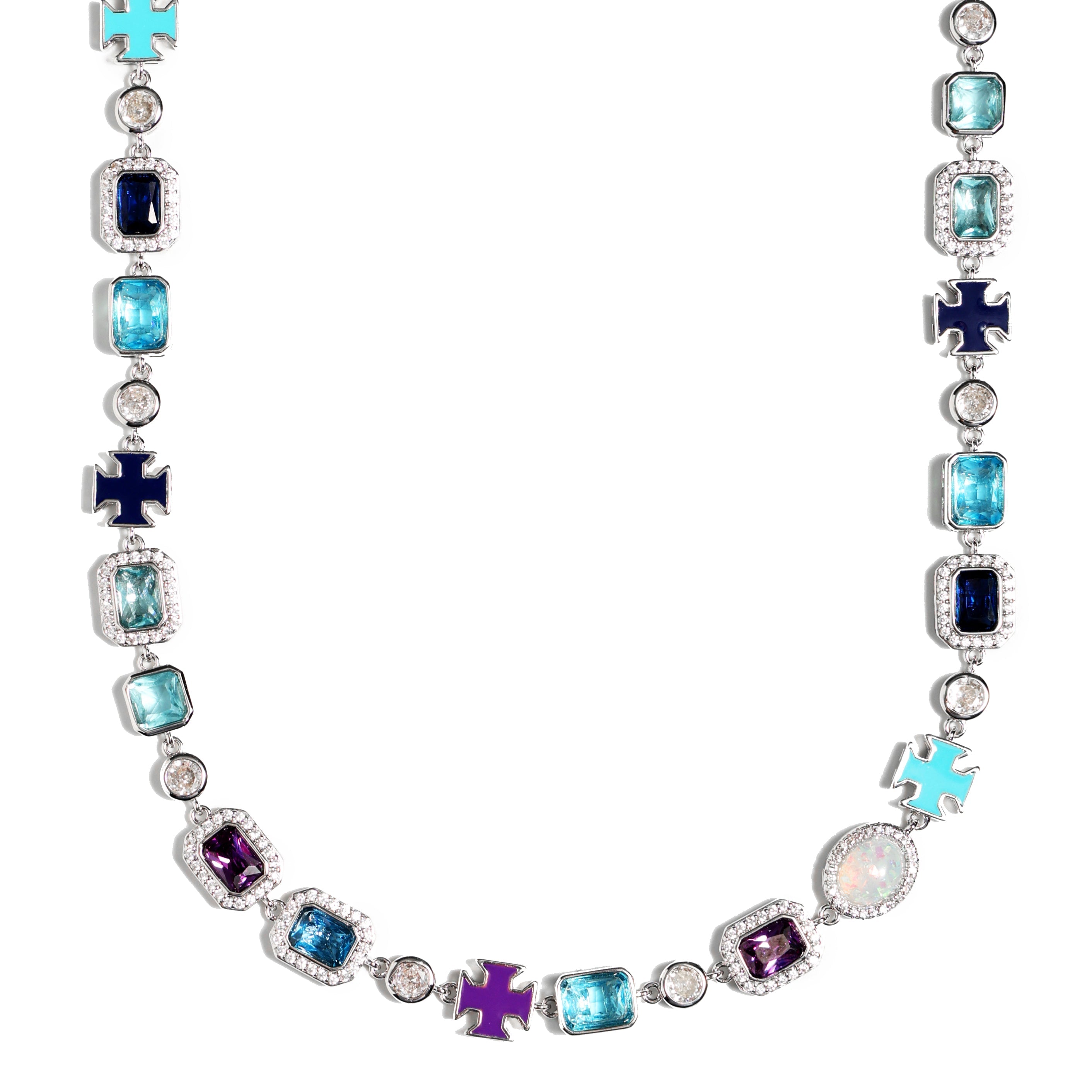 Blue Multi Gemstone Motif Necklace